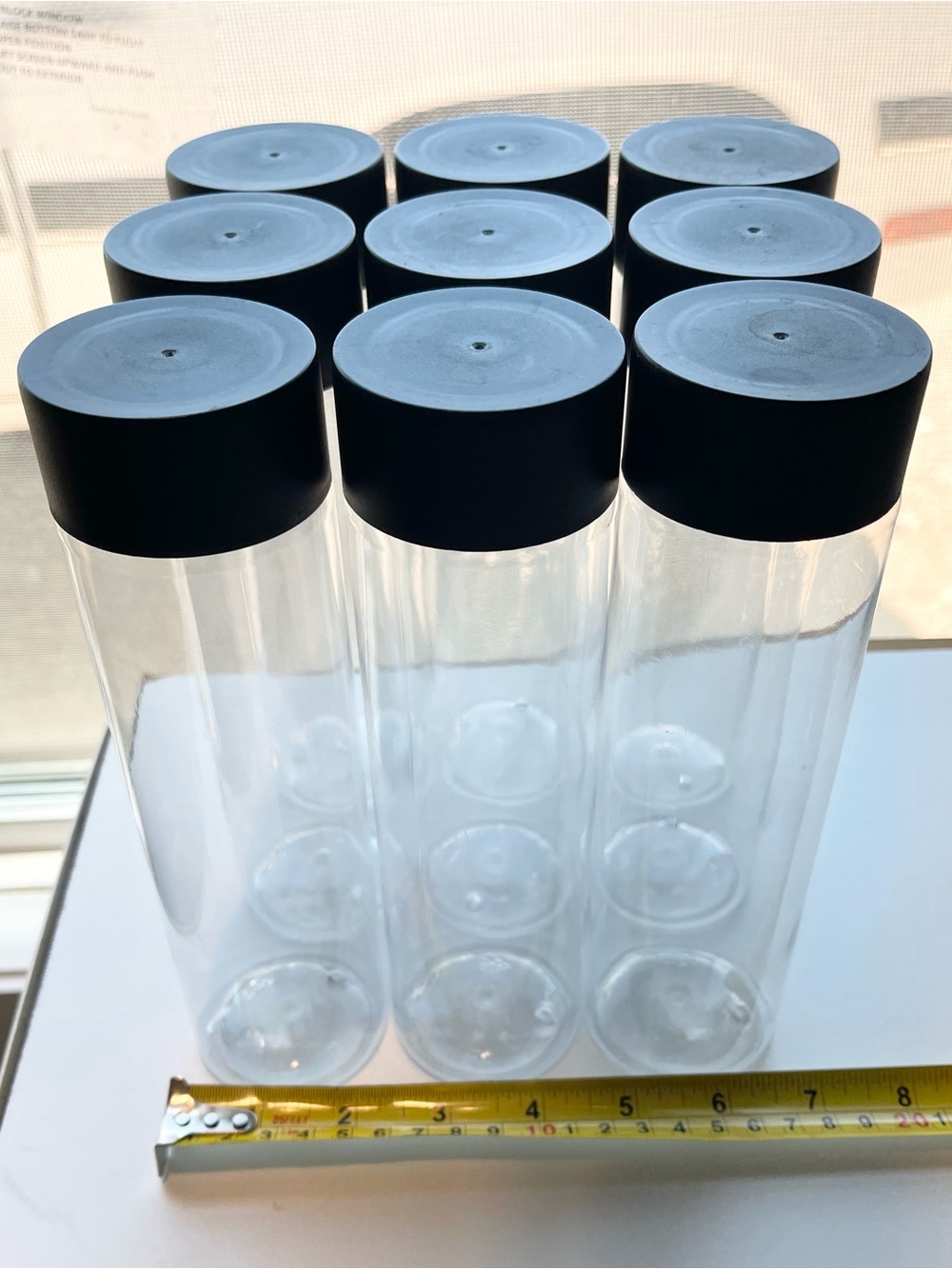 Clear Plastic Storage Jars with Black Lids - Set of 9